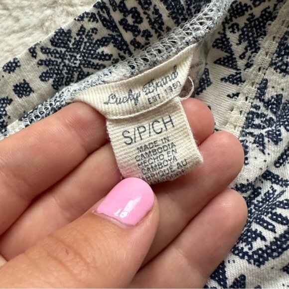 Lucky Brand | Blue and White Tribal Print Double V-neck Tank Top | Size Small - Picture 5 of 9